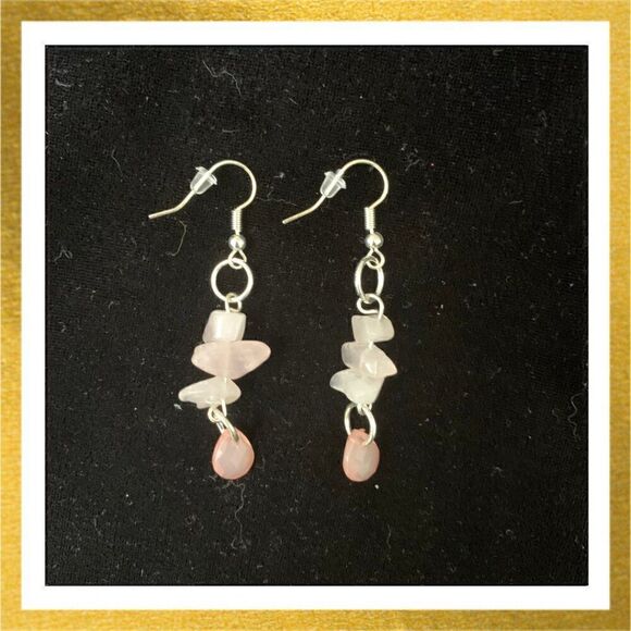 3/$20 Hand Crafted BEADED Dangle HANDMADE Rose Quartz EARRINGS - Picture 1 of 1